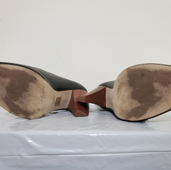 ALDO PUMPS LEATHER BLACK WOODEN HEELS SZ 6 SHOES - Picture 6 of 9